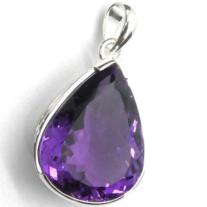 Amethyst Pendant | Fine 925 Silver | Large Faceted Teardrop | AAA | Spritual Vision | Balance & Purify | Relieve Mental Stress | Genuine Gems from Crystal Heart est 1986