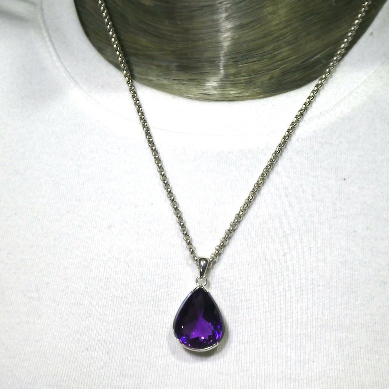 Amethyst Pendant | Fine 925 Silver | Large Faceted Teardrop | AAA | Spritual Vision | Balance & Purify | Relieve Mental Stress | Genuine Gems from Crystal Heart est 1986