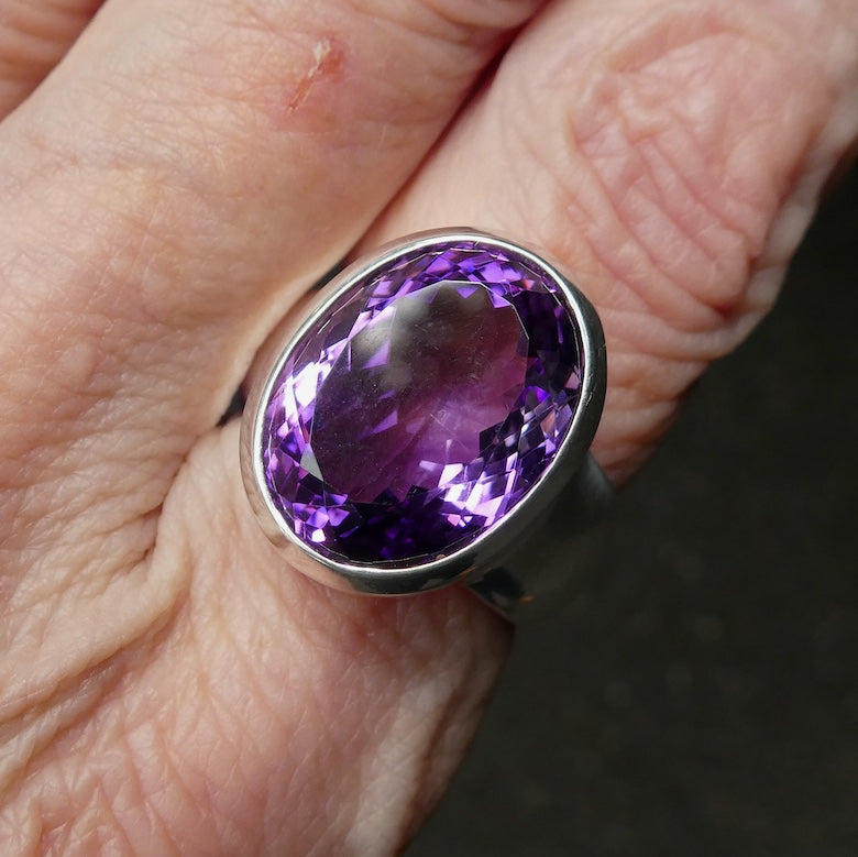 Amethyst Ring | Faceted Oval | AAA Grade | 925 Sterling Silver| US Size 10 | Aus Size T | Quality Silver Work | Genuine Gems from Crystal Heart Melbourne est 1986