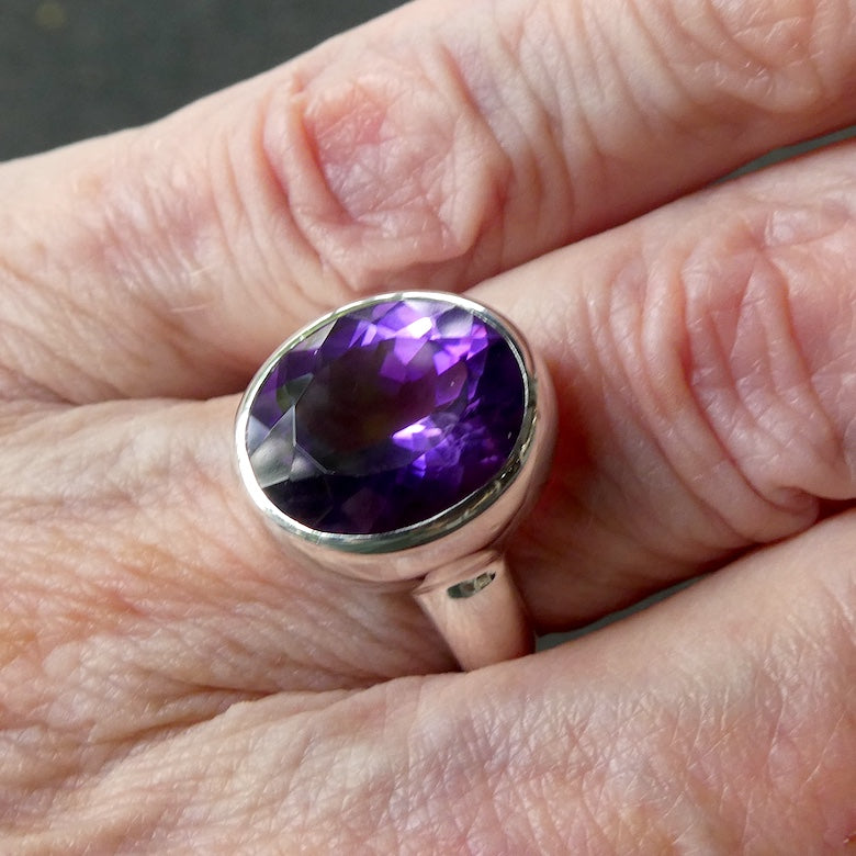 Amethyst Ring | Faceted Oval | AAA Grade | 925 Sterling Silver| US Size 8 | Aus Size P1/2 | Quality Silver Work | Genuine Gems from Crystal Heart Melbourne est 1986