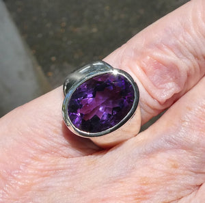Amethyst Ring | Faceted Oval | AAA Grade | 925 Sterling | US Size7 | Aus Size N1/2 | Quality Silver Work | Genuine Gems at Crystal Heart Melbourne est 1986
