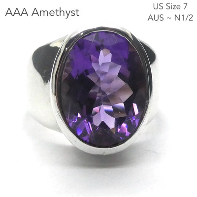 Amethyst Ring | Faceted Oval | AAA Grade | 925 Sterling | US Size7 | Aus Size N1/2 | Quality Silver Work | Genuine Gems at Crystal Heart Melbourne est 1986