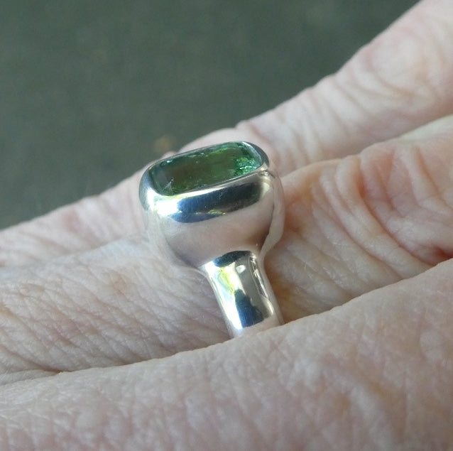 Moldavite Ring | Fceted Oblong | 925 Sterling Silver | US Size 9.75 | Aus Size T | Green Obsidian | Chechya | Intense Heart Transformation | Scorpio | Crystal Heart Melbourne Australia 1986