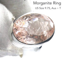 Load image into Gallery viewer, Morganite Ring | Huge Faceted Oval | Apricot Pink Beryl | 925 Sterling Silver | Open Back | US Size 9.75 | AUS Size T | Divine Love | Genuine Gems from Crystal Heart Australia est 1986