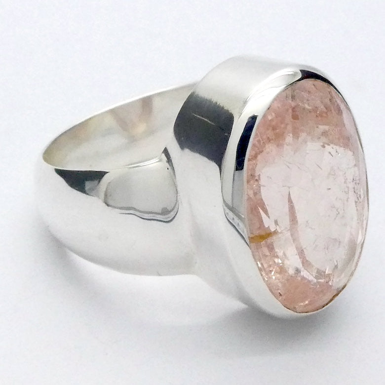 Morganite Ring | Huge Faceted Oval | Apricot Pink Beryl | 925 Sterling Silver | Open Back | US Size 9.75 | AUS Size T | Divine Love | Genuine Gems from Crystal Heart Australia est 1986