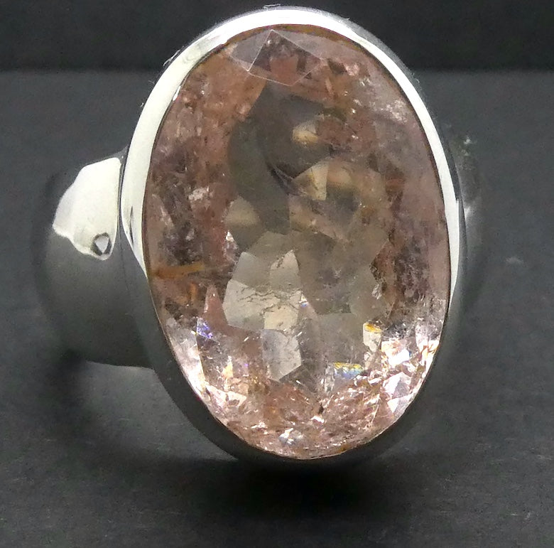 Morganite Ring | Huge Faceted Oval | Apricot Pink Beryl | 925 Sterling Silver | Open Back | US Size 9.75 | AUS Size T | Divine Love | Genuine Gems from Crystal Heart Australia est 1986