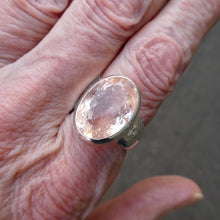 Load image into Gallery viewer, Morganite Ring | Huge Faceted Oval | Apricot Pink Beryl | 925 Sterling Silver | Open Back | US Size 9.75 | AUS Size T | Divine Love | Genuine Gems from Crystal Heart Australia est 1986