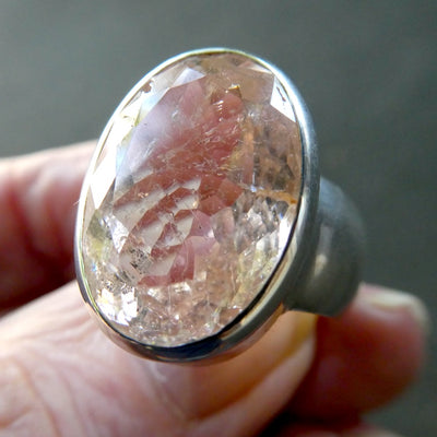 Morganite Ring | Huge Faceted Oval | Apricot Pink Beryl | 925 Sterling Silver | Open Back | US Size 9.75 | AUS Size T | Divine Love | Genuine Gems from Crystal Heart Australia est 1986