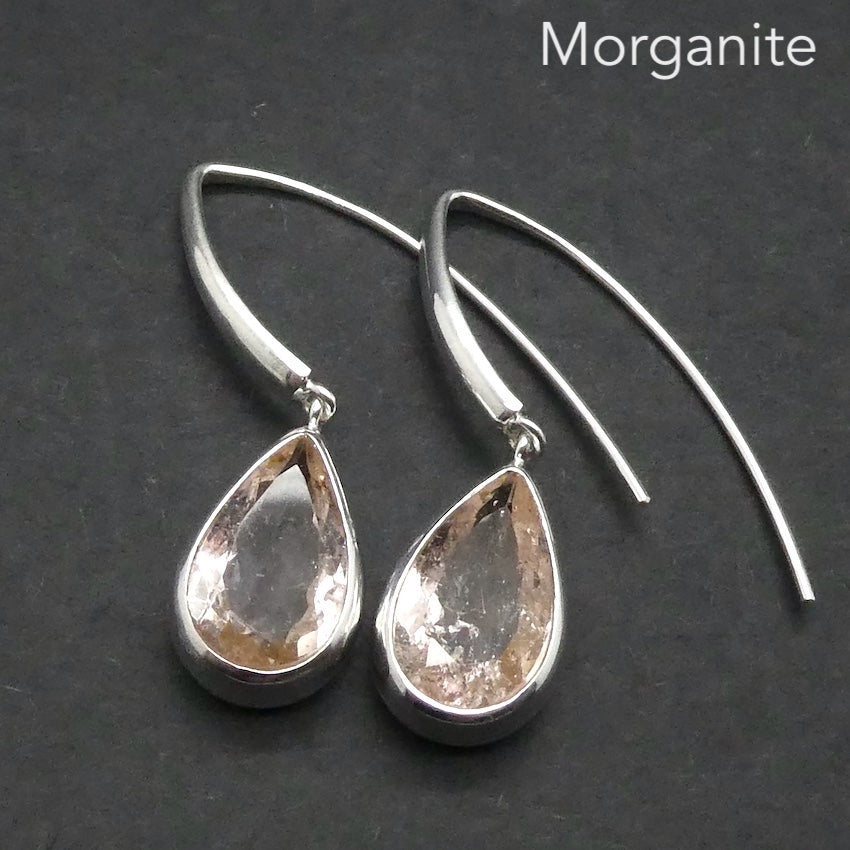 Morganite Earrings | Large Faceted Teardrop | Apricot Pink Beryl | 925 Sterling Silver | Open Back | Divine Love | Genuine Gems from Crystal Heart Australia 1986