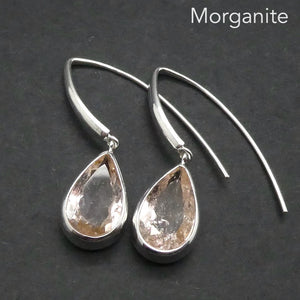 Morganite Earrings | Large Faceted Teardrop | Apricot Pink Beryl | 925 Sterling Silver | Open Back | Divine Love | Genuine Gems from Crystal Heart Australia 1986