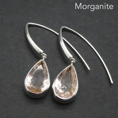 Morganite Earrings | Large Faceted Teardrop | Apricot Pink Beryl | 925 Sterling Silver | Open Back | Divine Love | Genuine Gems from Crystal Heart Australia 1986