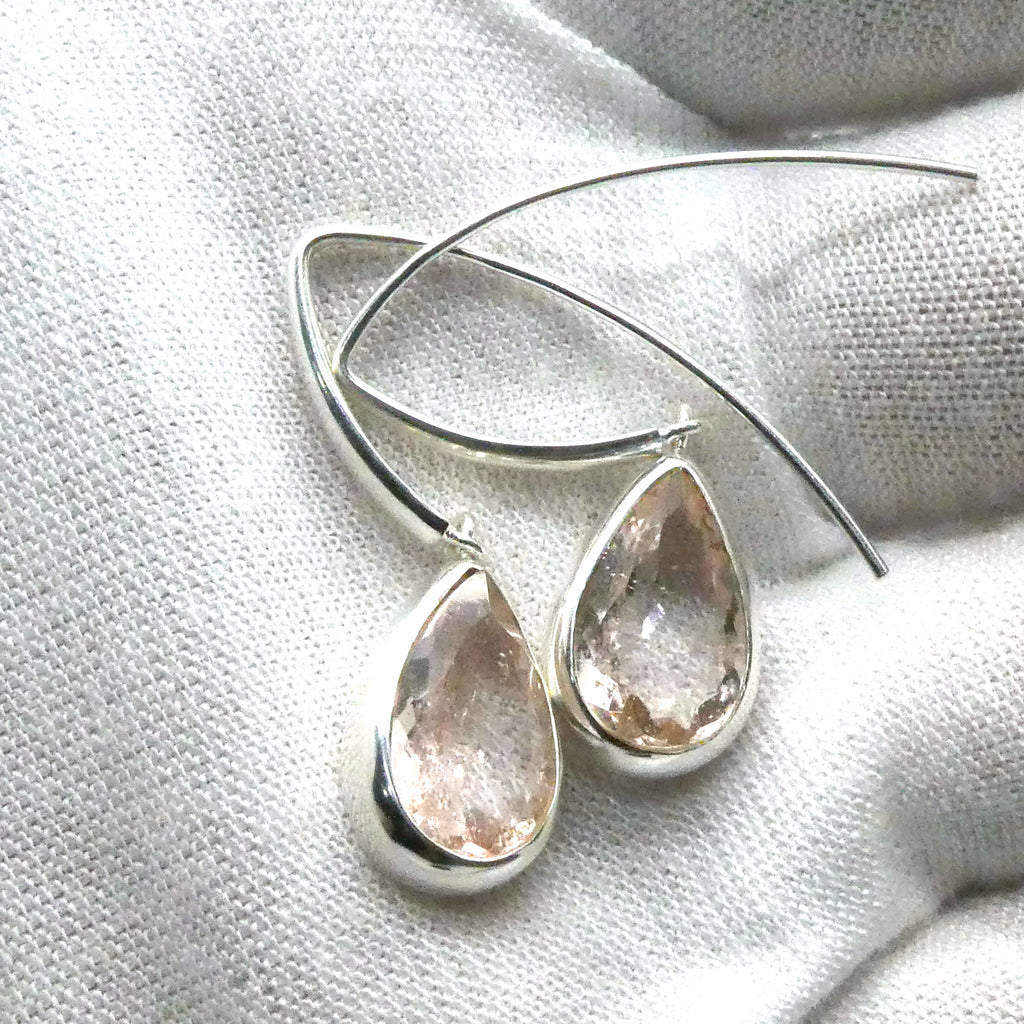 Morganite Earrings | Large Faceted Teardrop | Apricot Pink Beryl | 925 Sterling Silver | Open Back | Divine Love | Genuine Gems from Crystal Heart Australia 1986