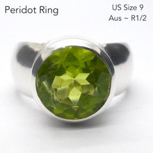 Load image into Gallery viewer, Peridot Ring | Large Faceted Round | A Grade | 925 Sterling Silver | US Size 9 | AUS Size R1/2 | Leo Stone | Crystal Heart Melbourne Australia since 1986