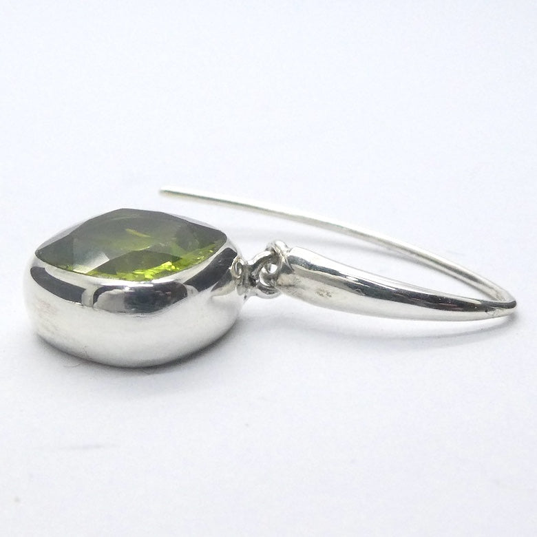 Peridot Earrings | Faceted Square| 925 Sterling Silver | Bezel Set | Designer Hooks |Joyful Heart Prosperity | Genuine Gems Crystal Heart Australia since 1986