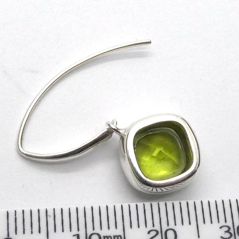 Peridot Earrings | Faceted Square| 925 Sterling Silver | Bezel Set | Designer Hooks |Joyful Heart Prosperity | Genuine Gems Crystal Heart Australia since 1986