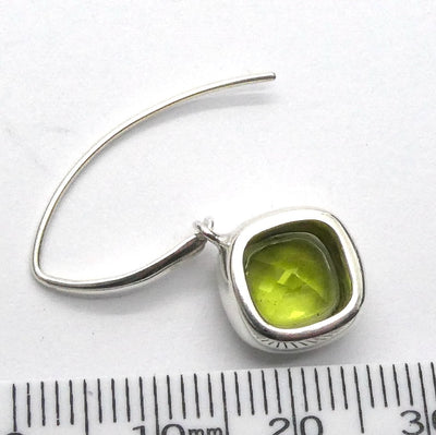 Peridot Earrings | Faceted Square| 925 Sterling Silver | Bezel Set | Designer Hooks |Joyful Heart Prosperity | Genuine Gems Crystal Heart Australia since 1986