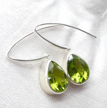 Load image into Gallery viewer, Peridot Earrings | Faceted Teardrops | 925 Sterling Silver | Bezel Set | Designer Hooks | Joyful Heart Prosperity | Genuine Gems Crystal Heart Australia since 1986