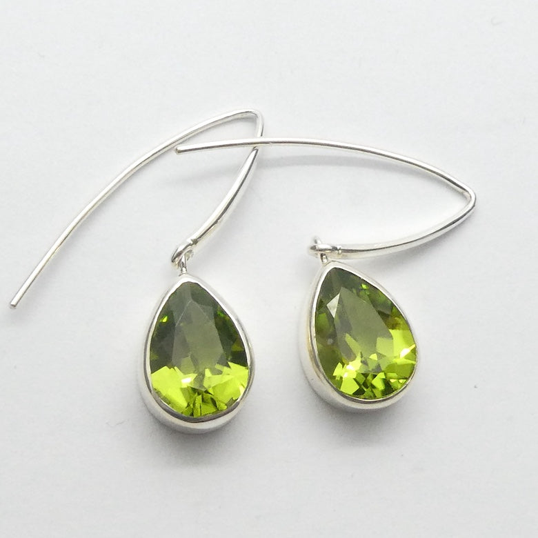 Peridot Earrings | Faceted Teardrops | 925 Sterling Silver | Bezel Set | Designer Hooks | Joyful Heart Prosperity | Genuine Gems Crystal Heart Australia since 1986