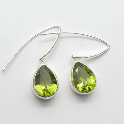 Peridot Earrings | Faceted Teardrops | 925 Sterling Silver | Bezel Set | Designer Hooks | Joyful Heart Prosperity | Genuine Gems Crystal Heart Australia since 1986