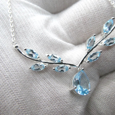 Blue Topaz Necklacle | 9 faceted Stones | 925 Sterling Silver | Nature Theme | Dainty Setting | Genuine Gemstones from Crystal Heart Melbourne Est 1986