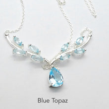 Load image into Gallery viewer, Blue Topaz Necklacle | 9 faceted Stones | 925 Sterling Silver | Nature Theme | Dainty Setting | Genuine Gemstones from Crystal Heart Melbourne Est 1986