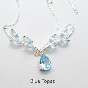 Blue Topaz Necklacle | 9 faceted Stones | 925 Sterling Silver | Nature Theme | Dainty Setting | Genuine Gemstones from Crystal Heart Melbourne Est 1986
