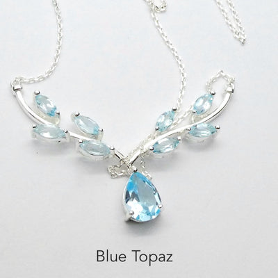 Blue Topaz Necklacle | 9 faceted Stones | 925 Sterling Silver | Nature Theme | Dainty Setting | Genuine Gemstones from Crystal Heart Melbourne Est 1986