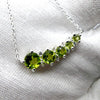 Peridot Necklace | 5 Flawless Faceted Rounds | Fine Silver Chain | Comet with Tail | Joyful Heart | Genuine Gems from Crystal Heart Melbourne Australia since 1986