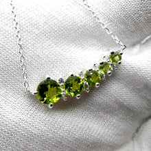 Load image into Gallery viewer, Peridot Necklace | 5 Flawless Faceted Rounds | Fine Silver Chain | Comet with Tail | Joyful Heart | Genuine Gems from Crystal Heart Melbourne Australia since 1986