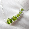 Peridot Necklace | 5 Flawless Faceted Rounds | Fine Silver Chain | Comet with Tail | Joyful Heart | Genuine Gems from Crystal Heart Melbourne Australia since 1986