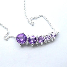 Load image into Gallery viewer, Amethyst Necklace | 5 Flawless Faceted Rounds | Fine Silver Chain | Comet with Tail | Spiritual Vision | Genuine Gems from Crystal Heart Melbourne Australia since 1986