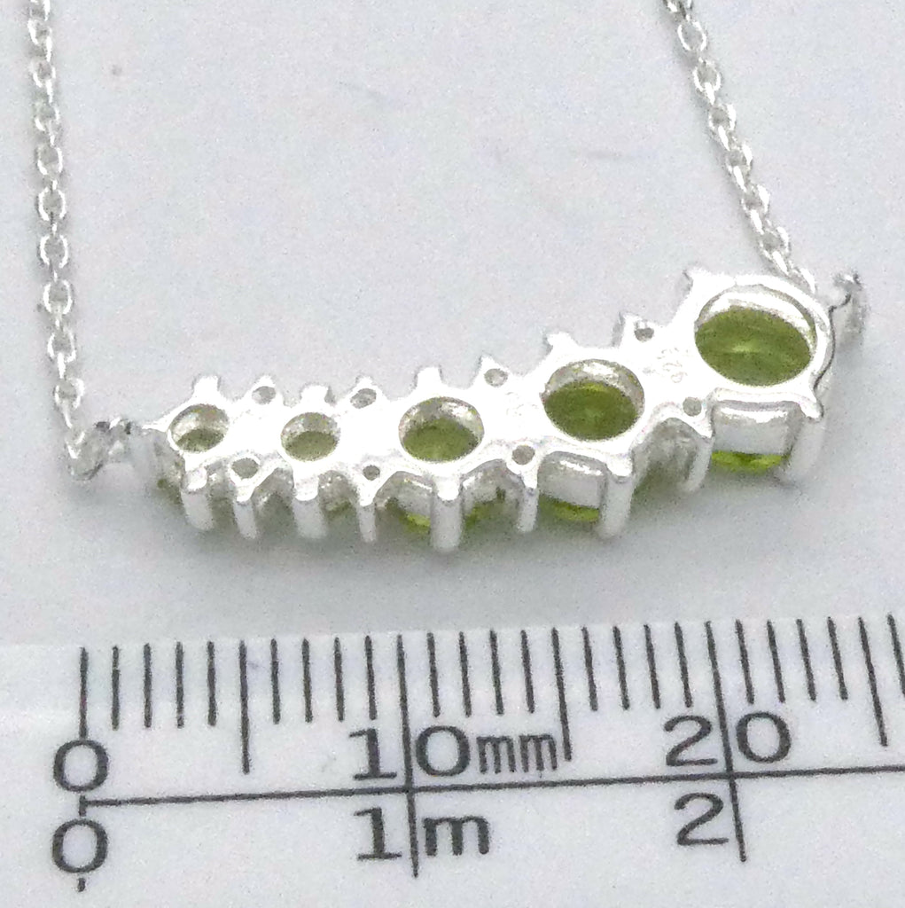 Peridot Necklace | 5 Flawless Faceted Rounds | Fine Silver Chain | Comet with Tail | Joyful Heart | Genuine Gems from Crystal Heart Melbourne Australia since 1986