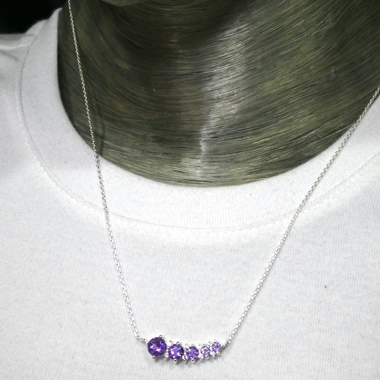 Amethyst Necklace | 5 Flawless Faceted Rounds | Fine Silver Chain | Comet with Tail | Spiritual Vision | Genuine Gems from Crystal Heart Melbourne Australia since 1986