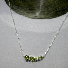 Load image into Gallery viewer, Peridot Necklace | 5 Flawless Faceted Rounds | Fine Silver Chain | Comet with Tail | Joyful Heart | Genuine Gems from Crystal Heart Melbourne Australia since 1986