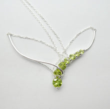 Load image into Gallery viewer, Peridot Comet Necklace, 7 Faceted Rounds, Fine Chain, 925 Silver