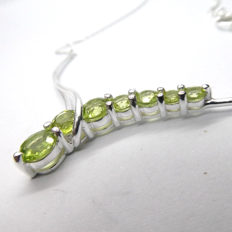 Peridot Comet Necklace, 7 Faceted Rounds, Fine Chain, 925 Silver