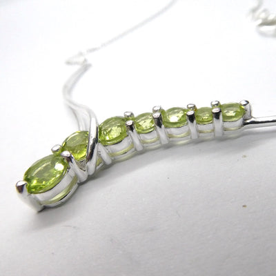 Peridot Comet Necklace, 7 Faceted Rounds, Fine Chain, 925 Silver