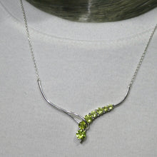 Load image into Gallery viewer, Peridot Comet Necklace, 7 Faceted Rounds, Fine Chain, 925 Silver