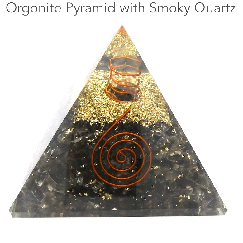 Orgonite Pyramid with Smoky Quartz enblosed |Crystal Point conduit in Copper Spiral | Orgone Energy Accumulator |  Grounding | Crystal Heart Melbourne Australia since 1986