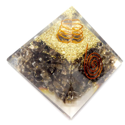 Orgonite Pyramid with Smoky Quartz enblosed |Crystal Point conduit in Copper Spiral | Orgone Energy Accumulator |  Grounding | Crystal Heart Melbourne Australia since 1986