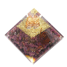 Load image into Gallery viewer, Orgonite Pyramid with Ruby Chips enclosed | Crystal Point conduit in Copper Spiral | Orgone Energy Accumulator |  Lion Heart | Crystal Heart Melbourne Australia since 1986