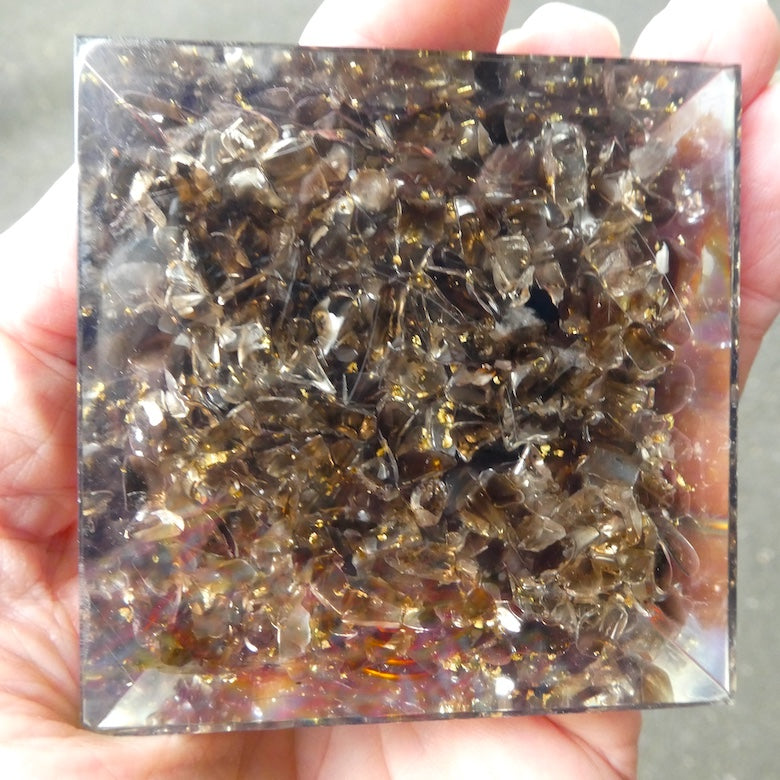 Orgonite Pyramid with Smoky Quartz enblosed |Crystal Point conduit in Copper Spiral | Orgone Energy Accumulator |  Grounding | Crystal Heart Melbourne Australia since 1986