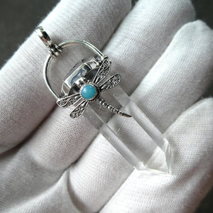 Dragonfly Pendant | 925 Sterling Silver | Lovely Detail | Amazonite Accent |  Optical Clear Quartz | Genuine Gems from Crystal Heart Melbourne Australia 1986