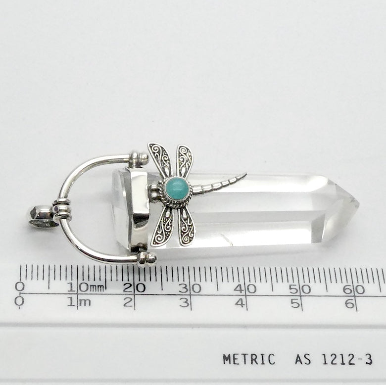 Dragonfly Pendant | 925 Sterling Silver | Lovely Detail | Amazonite Accent |  Optical Clear Quartz | Genuine Gems from Crystal Heart Melbourne Australia 1986