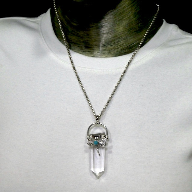 Dragonfly Pendant | 925 Sterling Silver | Lovely Detail | Amazonite Accent |  Optical Clear Quartz | Genuine Gems from Crystal Heart Melbourne Australia 1986