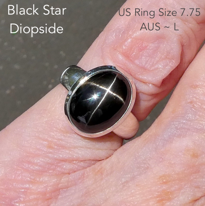 Black Star Sapphire Ring | Diopside | Star of India | 925 Silver | US Size 5.75 | Aus Size L | Genuine Gems from Crystal Heart Melbourne Australia since 1986