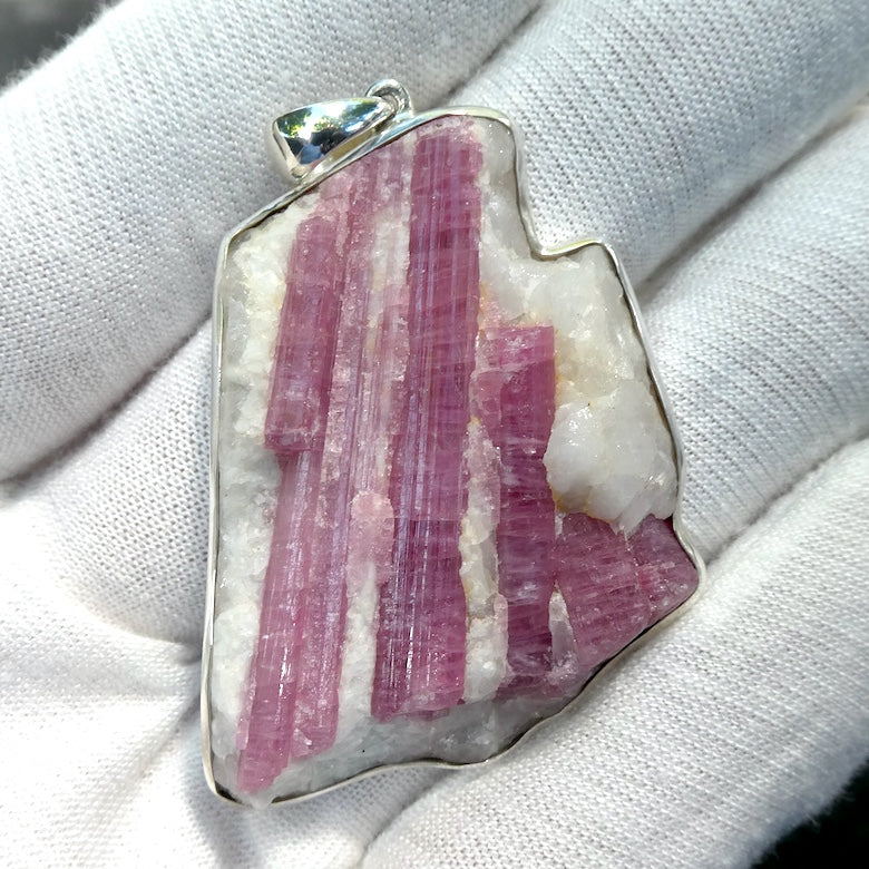 Rubellite Tourmaline Pendant | Pink Crystals in Milky Quartz | 925 Silver | Bezel Set Open Back | Love & Compassion | Genuine Gems Crystal Heart Melbourne 1986 