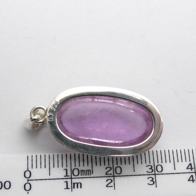 Kunzite Pendant | OvaL Cabochon | Good colour & Clarity | 925 Sterling Silver | Bezel Set | Wisdom of the Heart | Genuine Gems at Crystal heart Melbourne est 1986