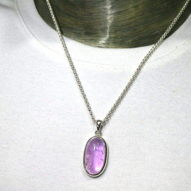 Kunzite Pendant | OvaL Cabochon | Good colour & Clarity | 925 Sterling Silver | Bezel Set | Wisdom of the Heart | Genuine Gems at Crystal heart Melbourne est 1986
