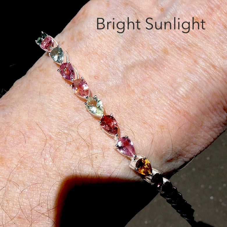 Tourmaline Bracelet | 18 faceted teardrops | Dainty Adjustable | Red Pink Yellow Gold | 925 Sterling Silver | Crystal Heart Melbourne Australia since 1986